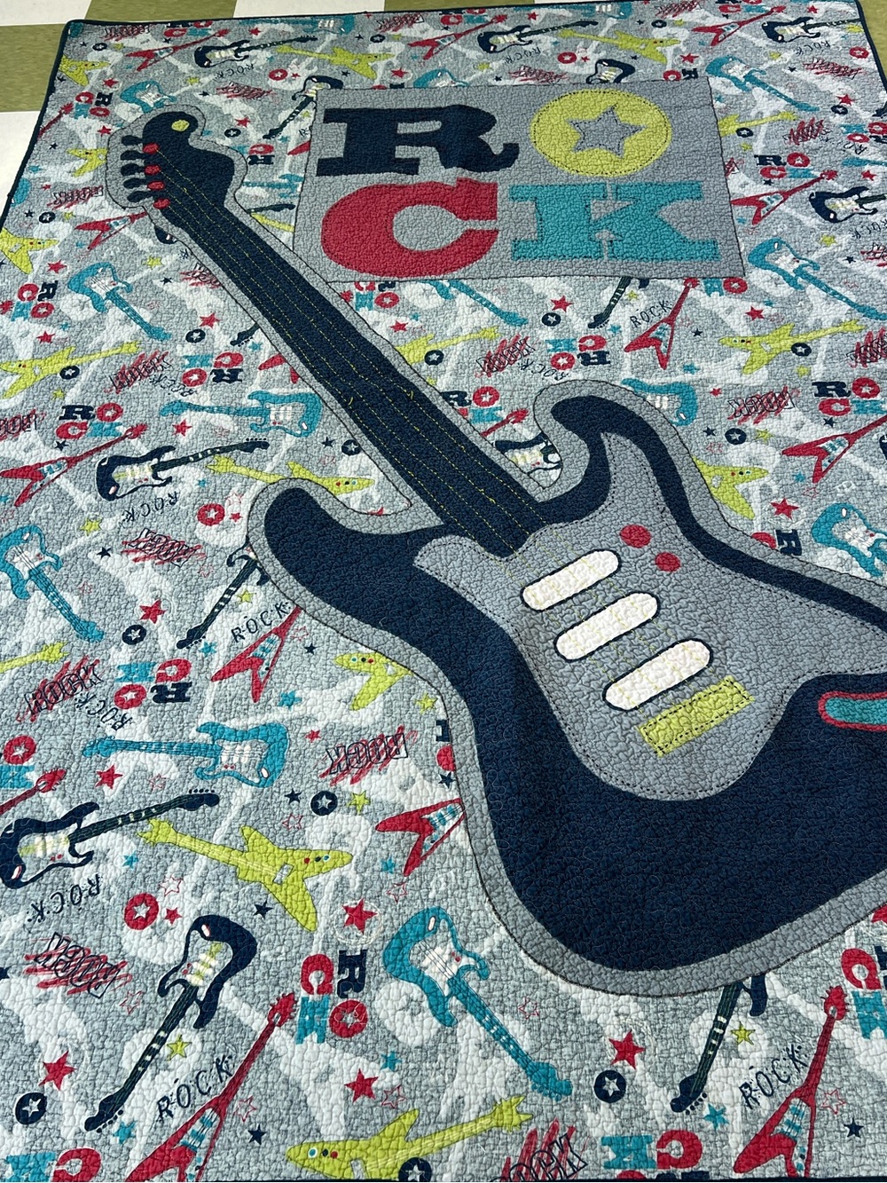 Rare Guitar Rock Star Boy Zone Quilt  Twin 83” x64” Twin 100% Cotton